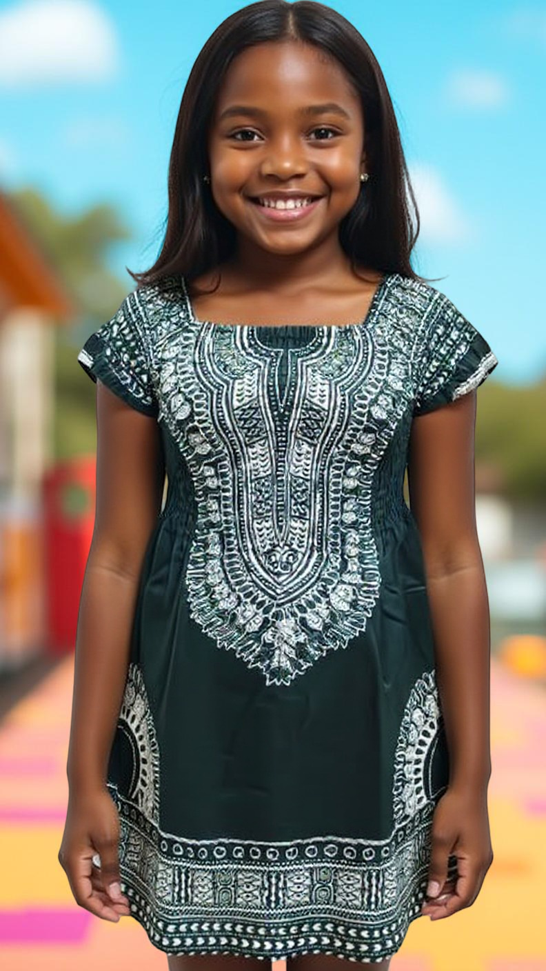Girl's Smocked Off Shoulder Traditional African Dashiki Print Dress