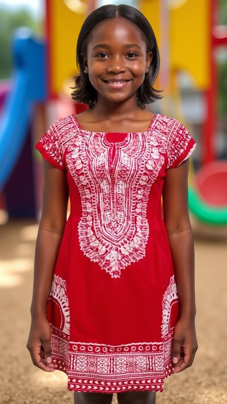 Girl's Smocked Off Shoulder Traditional African Dashiki Print Dress