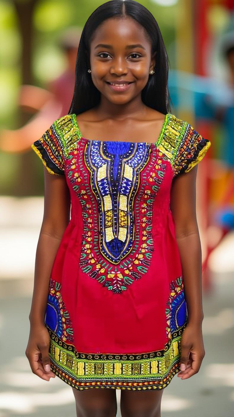 Girl's Smocked Off Shoulder Traditional African Dashiki Print Dress