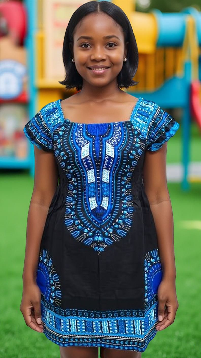 Girl's Smocked Off Shoulder Traditional African Dashiki Print Dress
