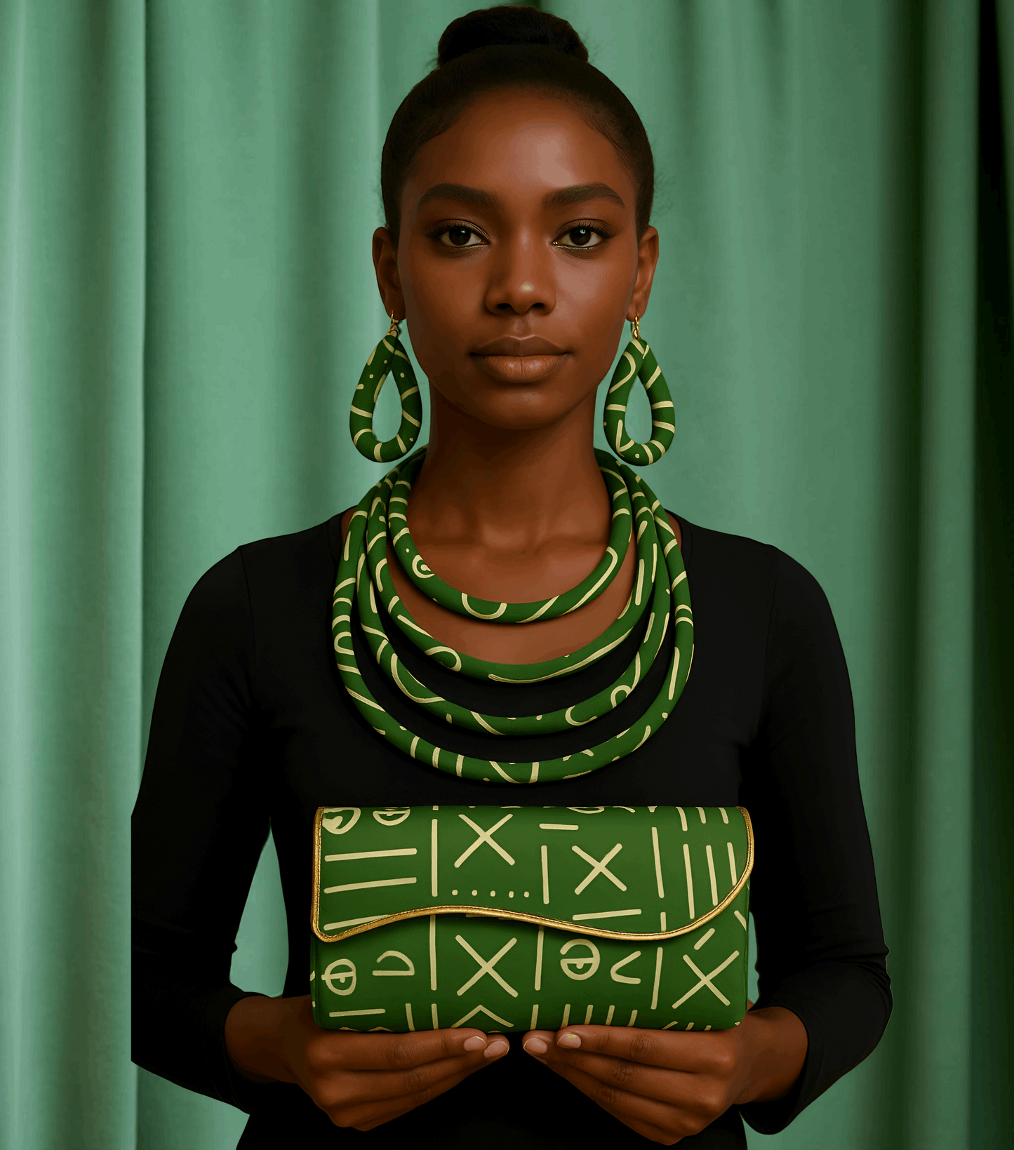 African Print Convertible Clutch Purse w/Matching Necklace & Earrings