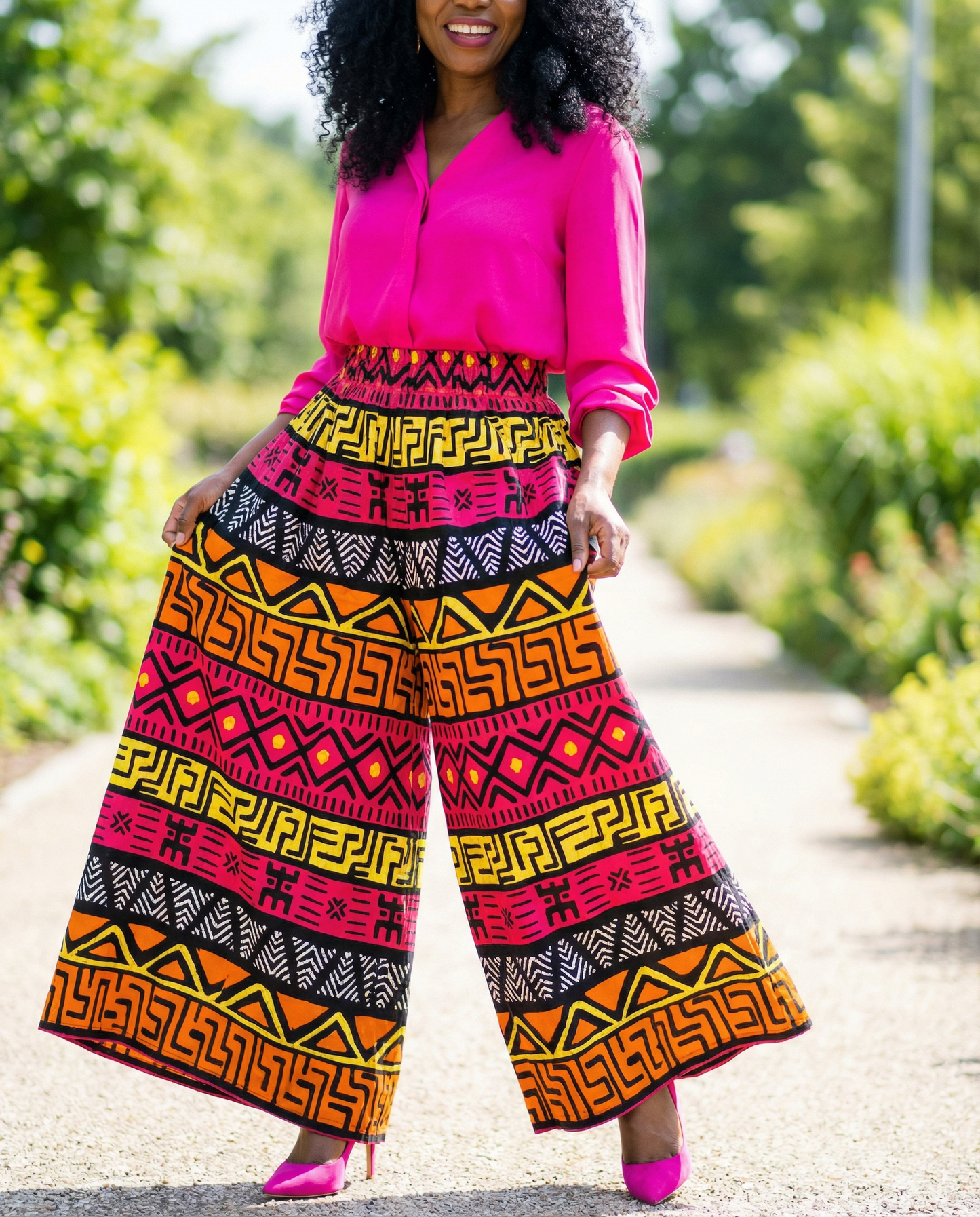 African Pink Multi-Print Ankara Print Palazzo Pants