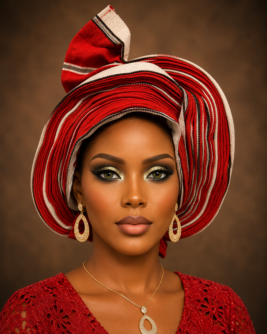 Burgundy, Cream & Black Aso Oke Gele
