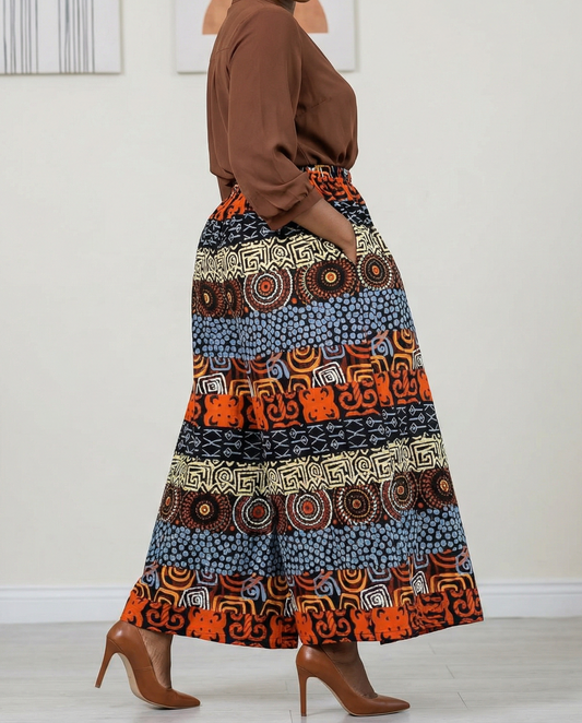 African Brown Multi-Print Ankara Print Palazzo Pants