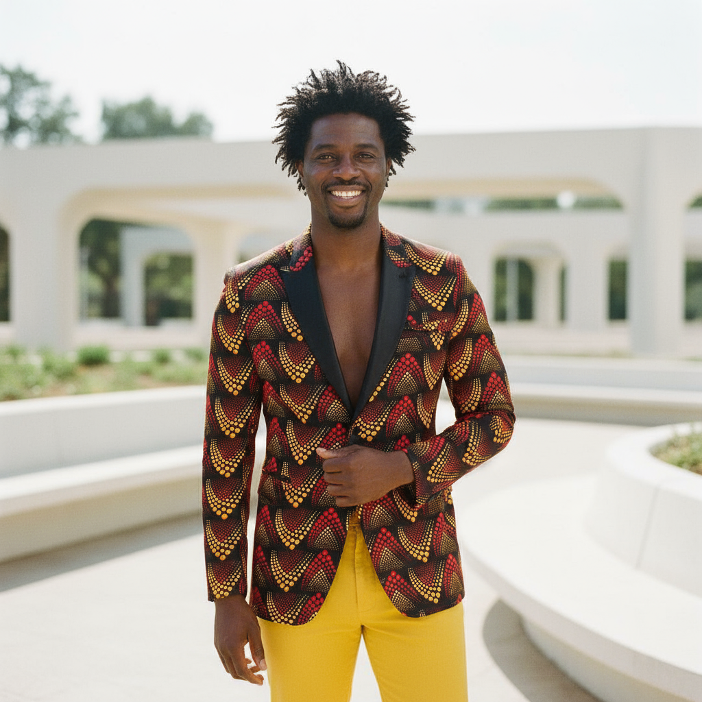 Men’s Red and Yellow African Print Blazer