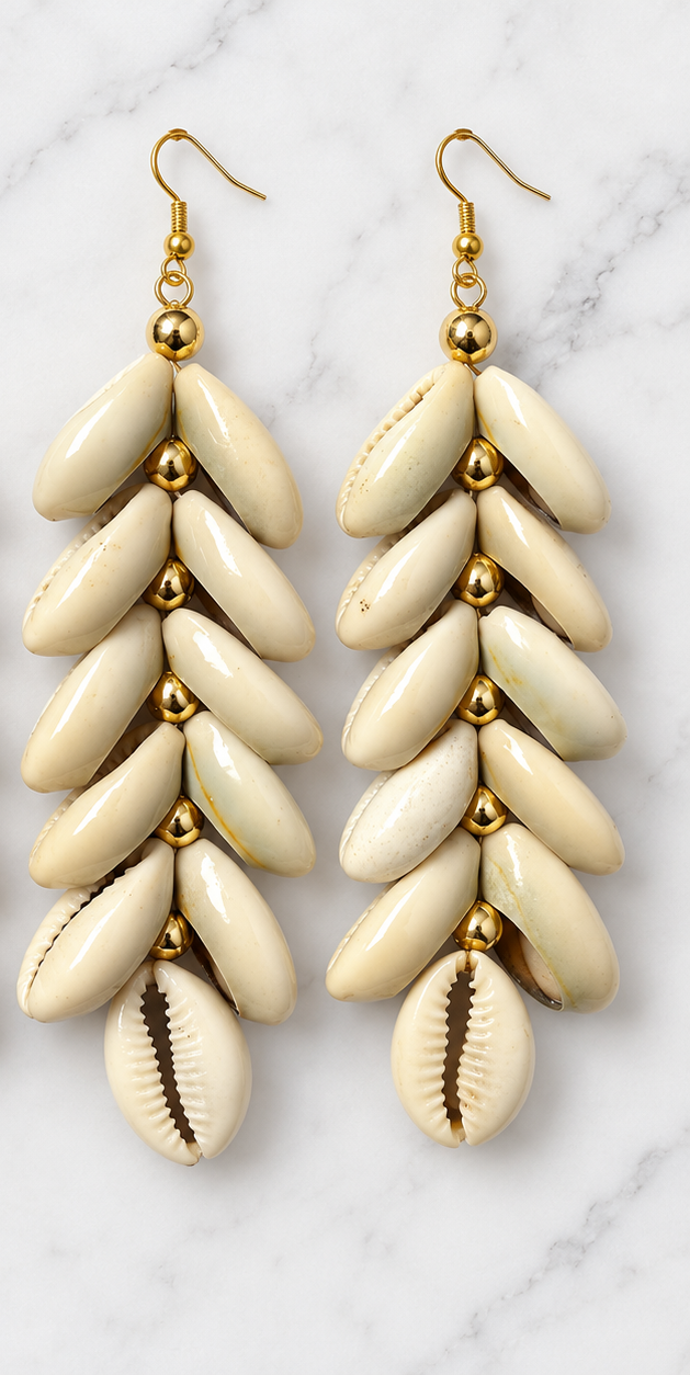 African Cowrie Shell Dangle Earrings