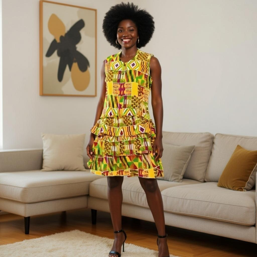 African Print Tiered Sleeveless Dress