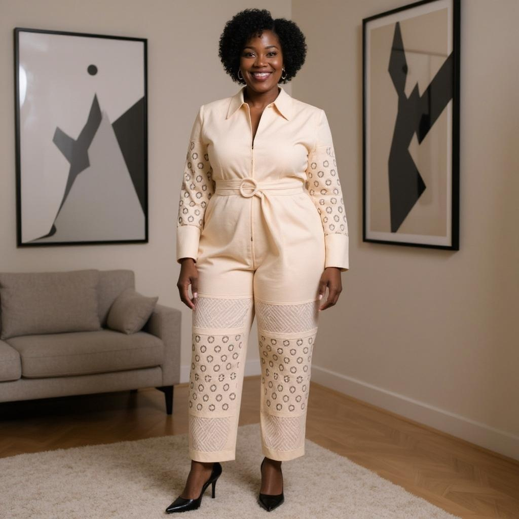 Beige Plus Size Floral Cut Out Jumpsuit