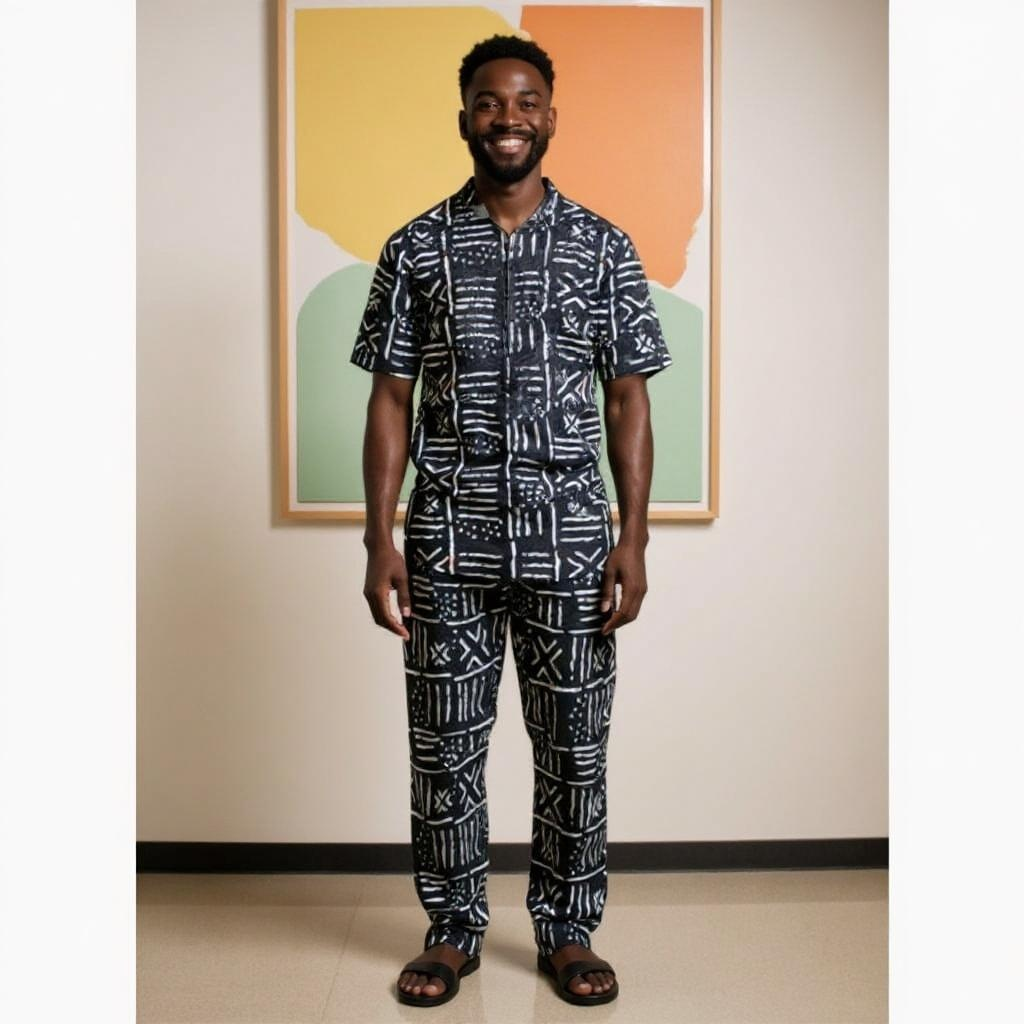 Men's Kente Embroidered Pant Set