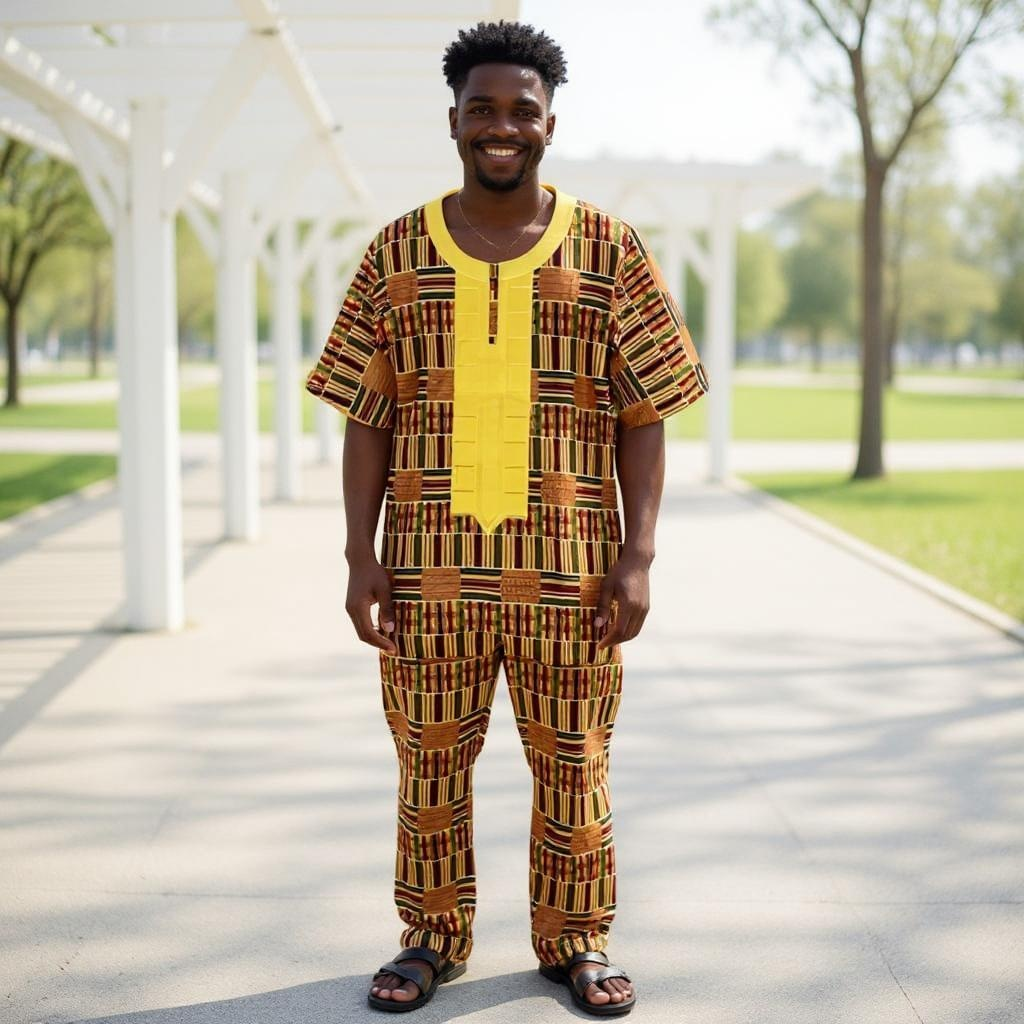 Youth/Boys/Men 3pc African Kente Pants Set Style1 (Small)