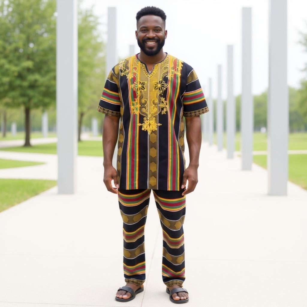 Men's Style 4 Kente Embroidered Pant Set (3XL)