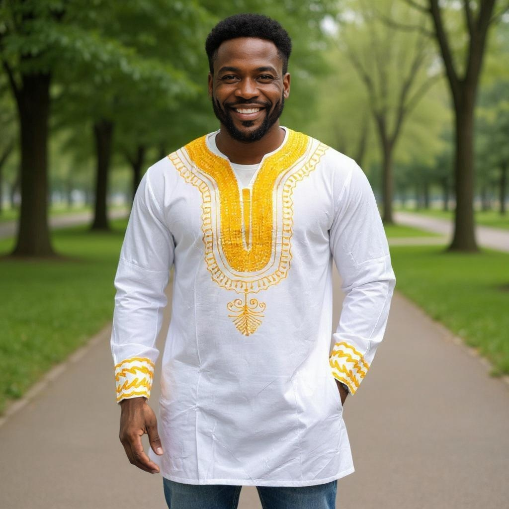 Men's Embroidered Full Sleeve African Print Shirt