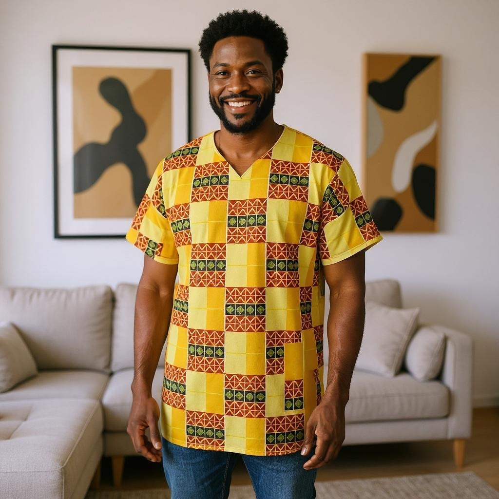 Men Traditional Kente Print Dashiki Shirt