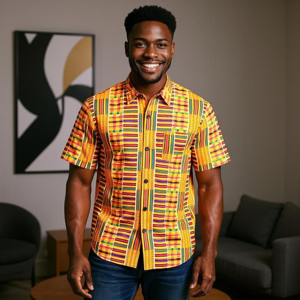 Men's Kente Dashiki Style1 Shirt (Small)