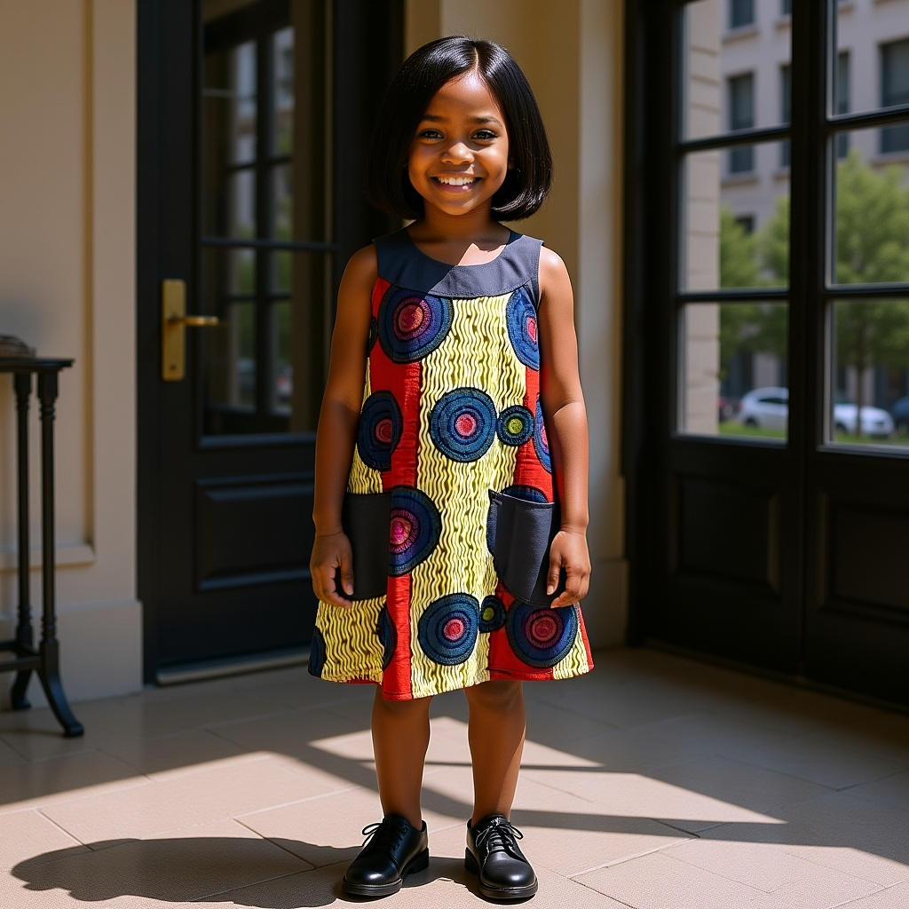 Girls Sleeveless Denim African Print Dress