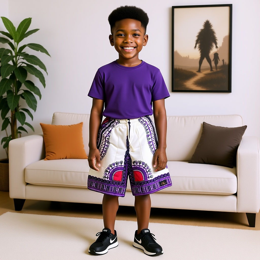 Kids White-Green Dashiki Shorts