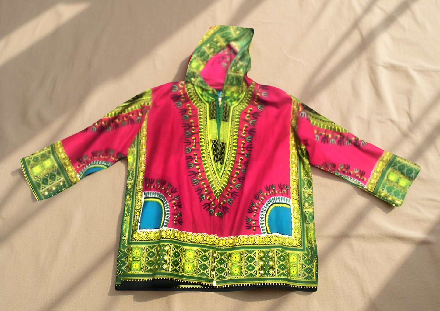 Children's Traditional Print Dashiki Hoodie Jacket-Fuchsia