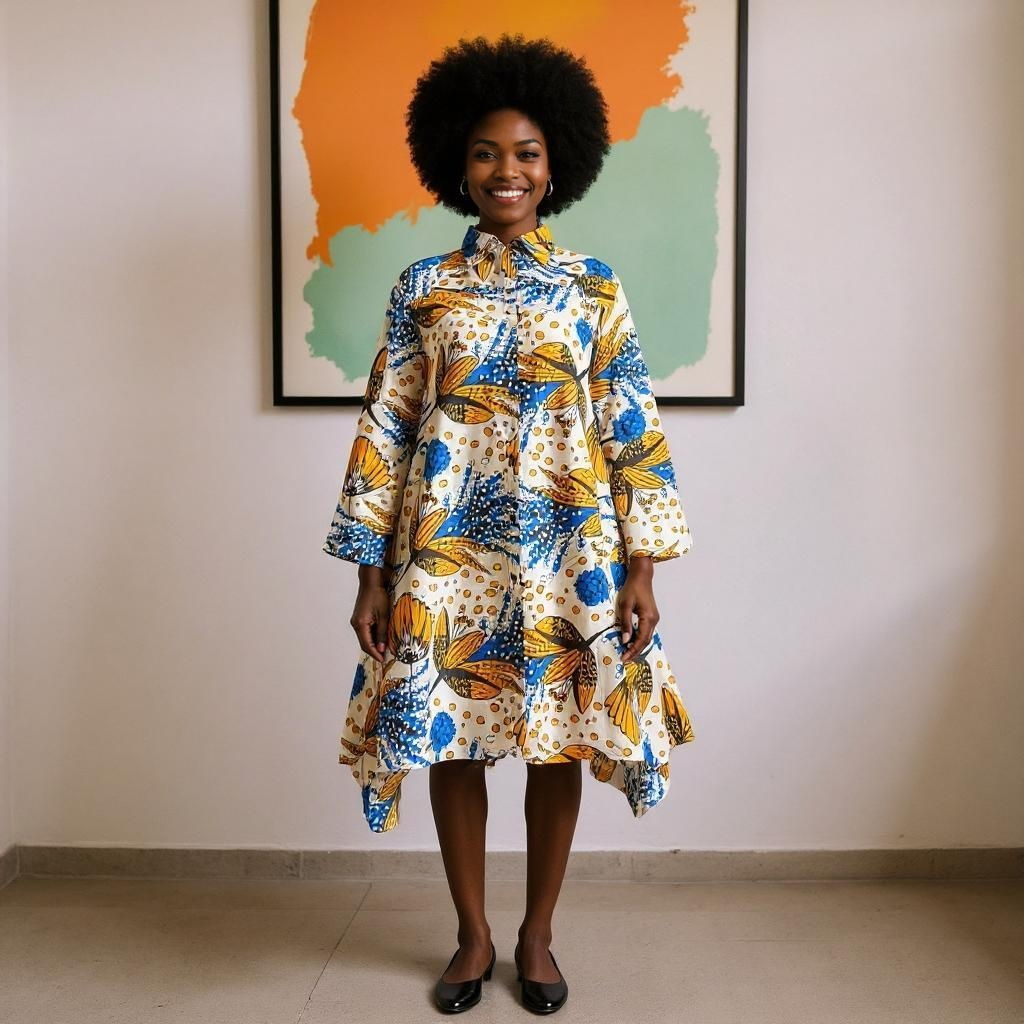Authentic African Print Hi-Lo Big Button Tunic Dress/Shirt
