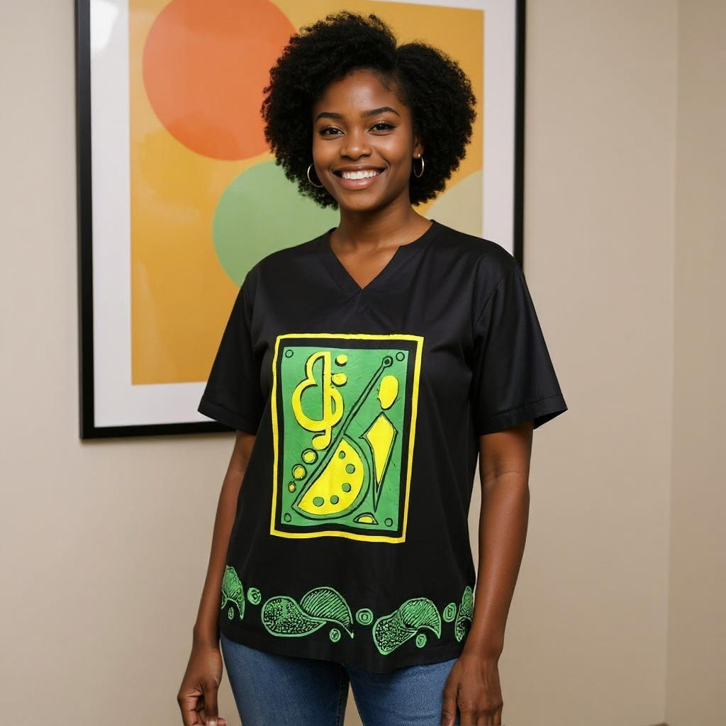 Unisex Green/Black Print Dashiki Top