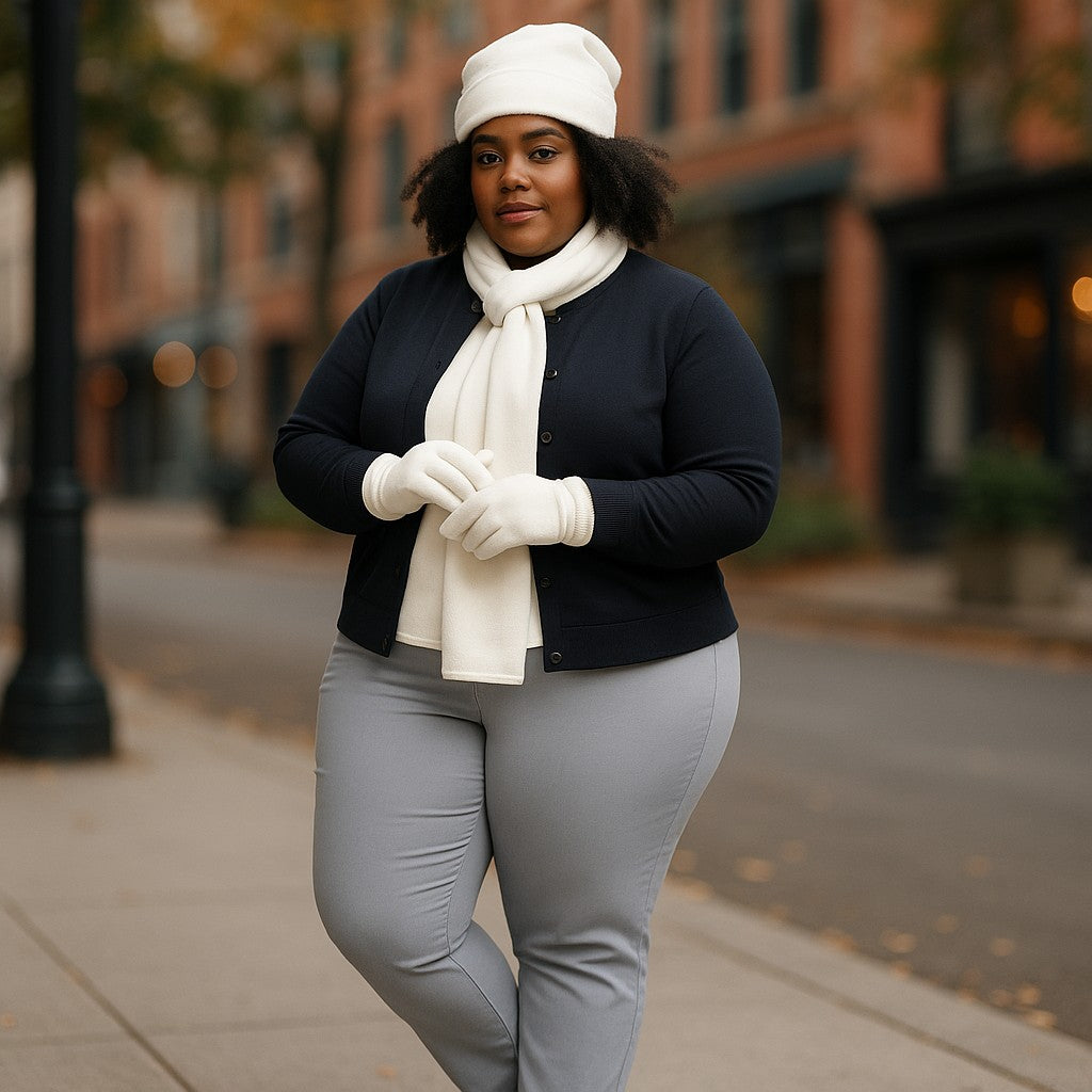 Faux Fur Trim Fleece Scarf, Hat, & Gloves 3pc Set