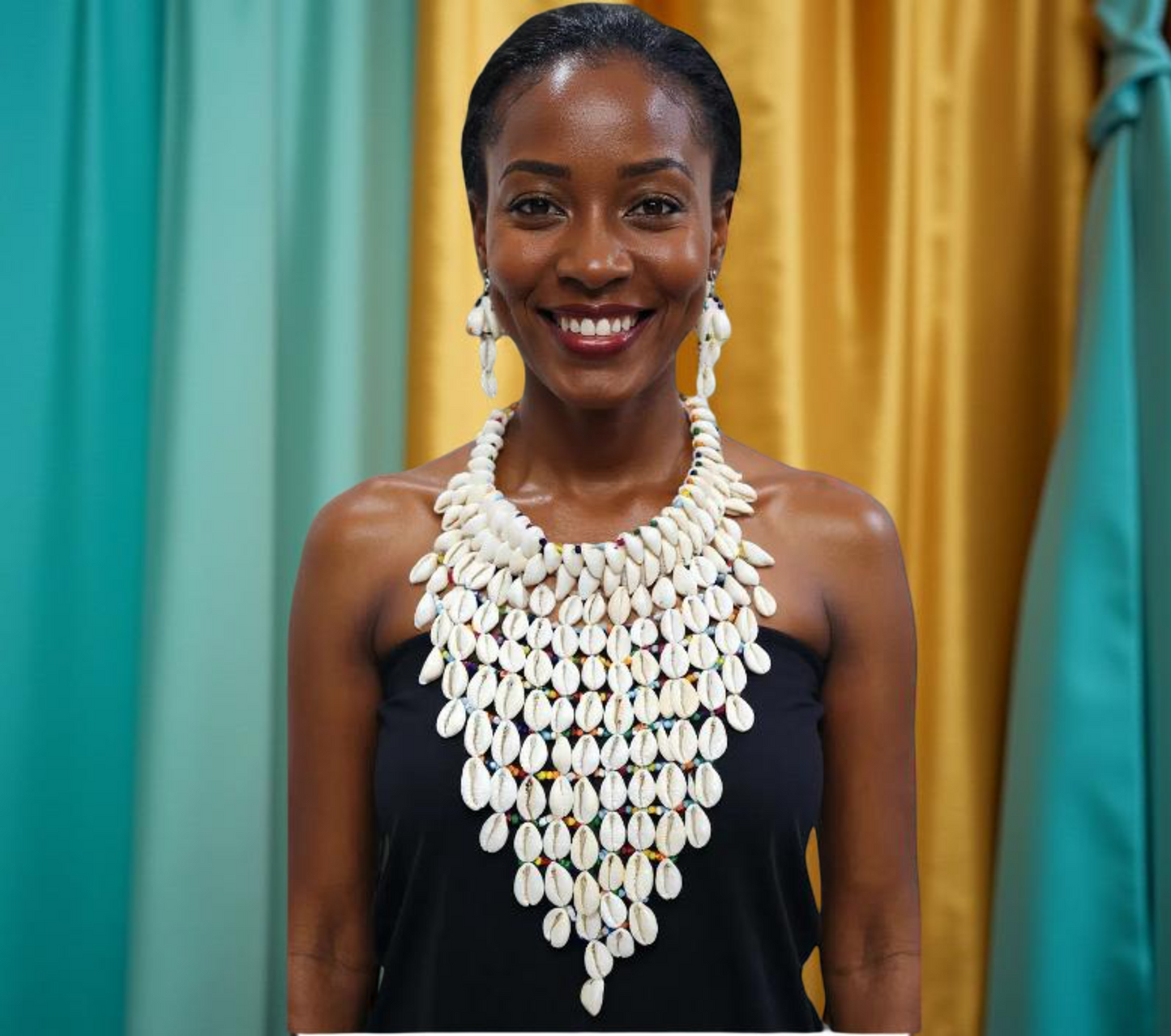 African Color Beaded Triangular Style Cowrie Shell Necklace Set