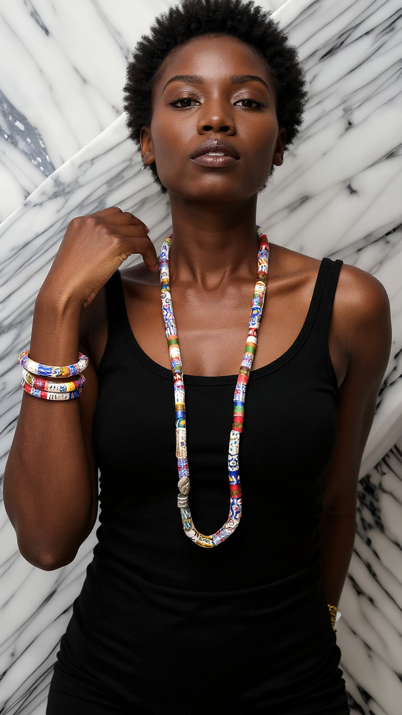 Heavy Handmade African Glass Beaded Necklace Bracelet Set Unisex