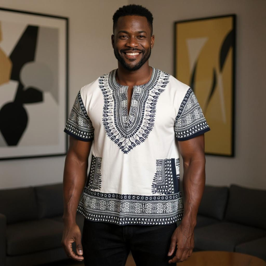 Big and Tall Plus Size Traditional Print Dashiki Shirts (Unisex) 5X-8X