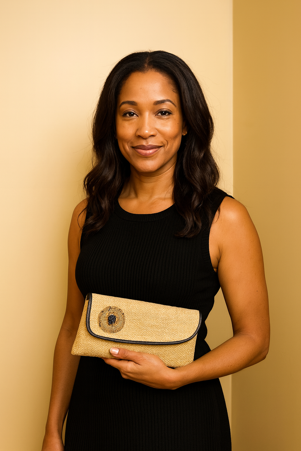 African Inspired Neutral Woven Large Clutch Purse