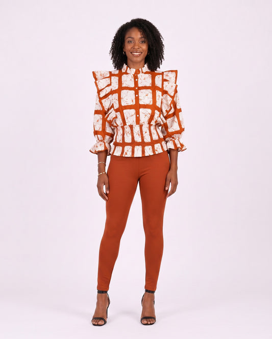 Stunning African Print Burnt-Orange-and-Cream Geometric Print Top and Maxi Skirt Set