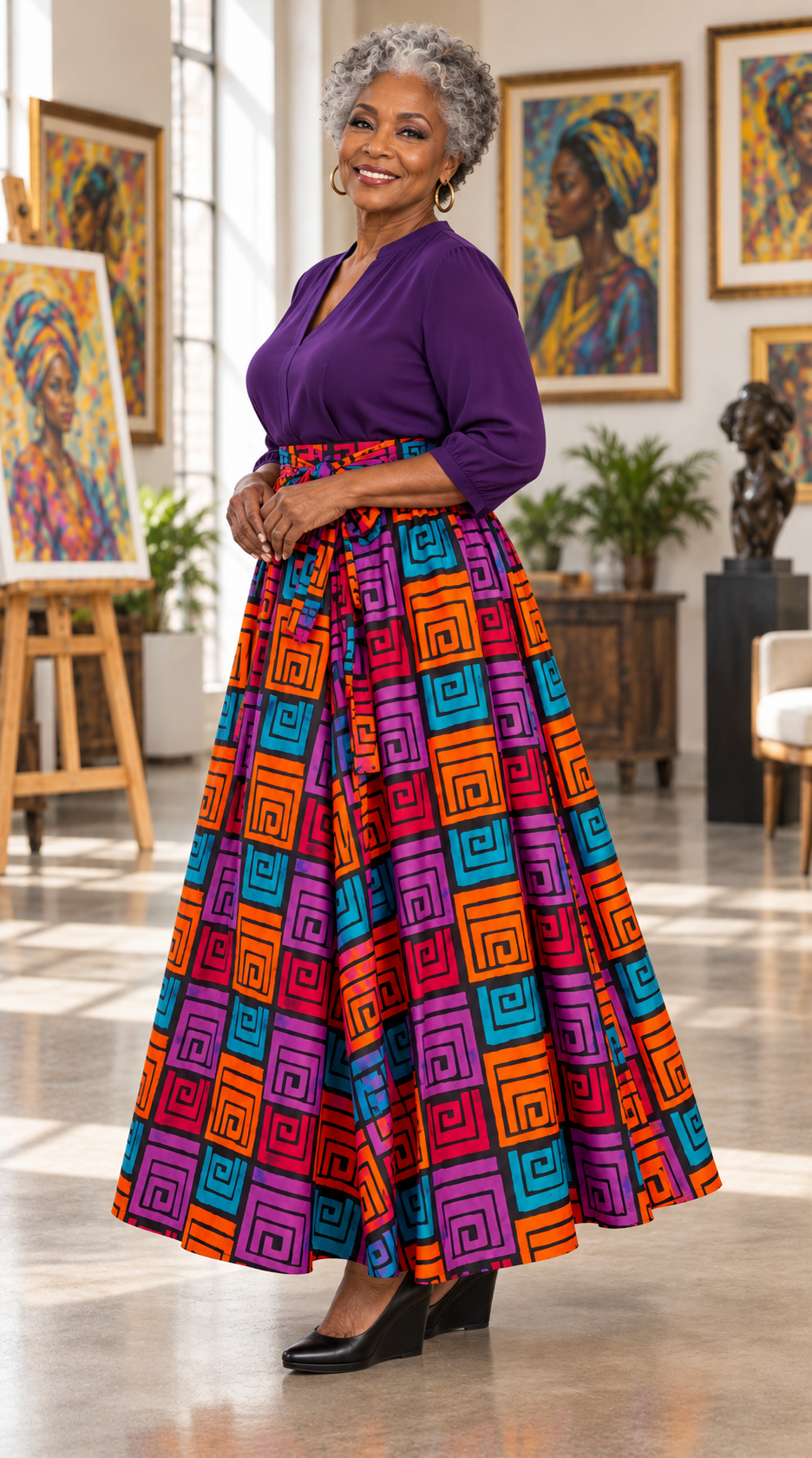 Vibrant Geometric Print Maxi Skirt