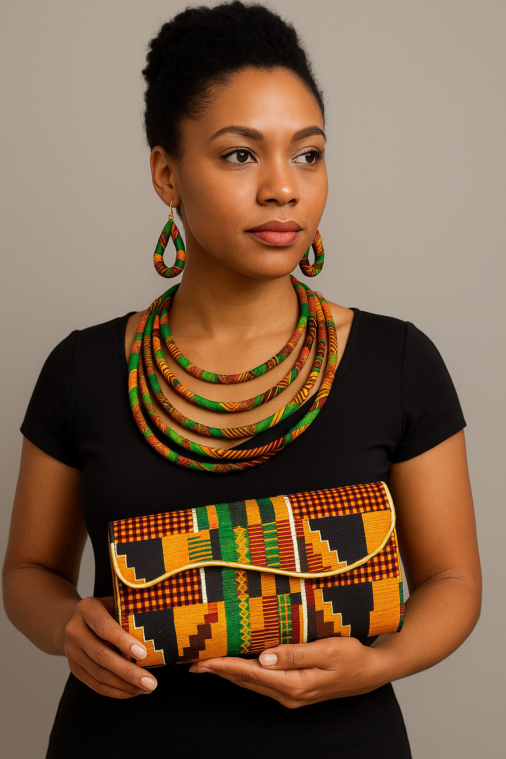 African Print Convertible Clutch Purse w/Matching Necklace & Earrings
