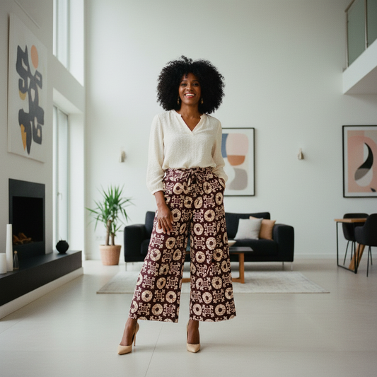 Women’s Brown and Cream African Print Palazzo Pants