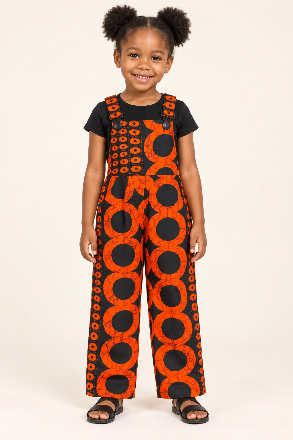 Girls' African Print Orange & Black Jumpsuit