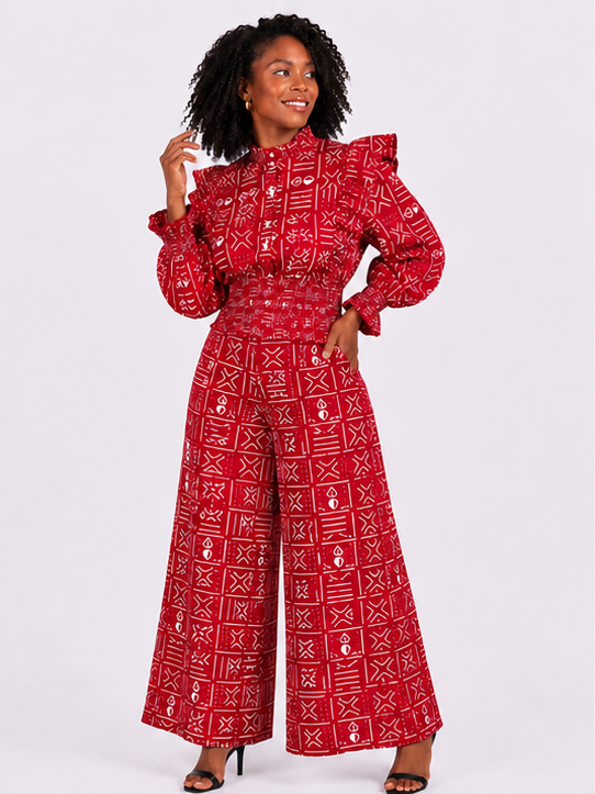 African Inspired Red Tribal Print Top and Palazzo Pants Set