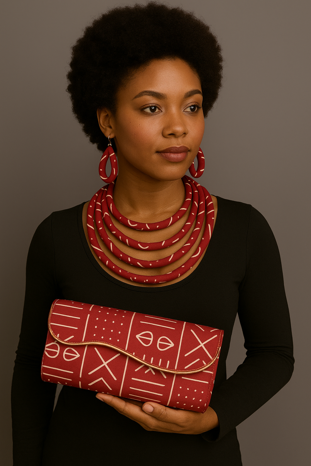African Print Convertible Clutch Purse w/Matching Necklace & Earrings