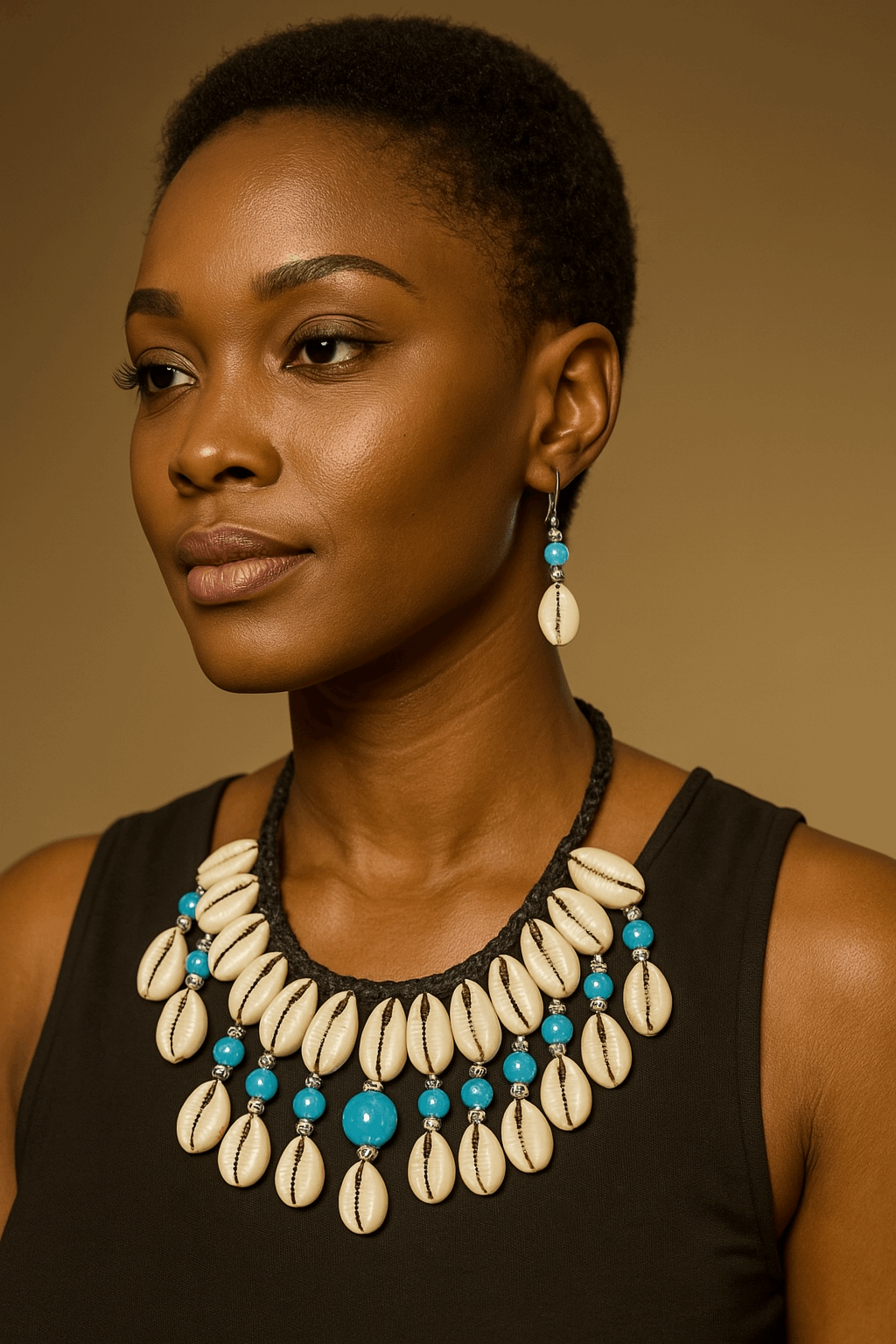 Light Blue Beaded Cowrie Shell Necklace & Earring Set
