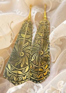 Gold Floral Engraved Statement Drop Earrings