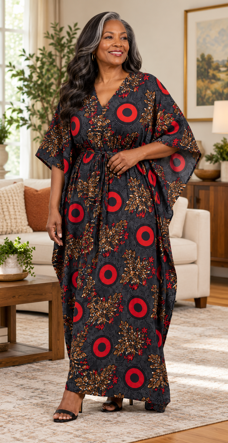 Red Circular Print Kaftan