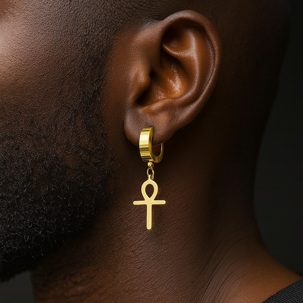 Men's Ankh Cross Pendant Earring