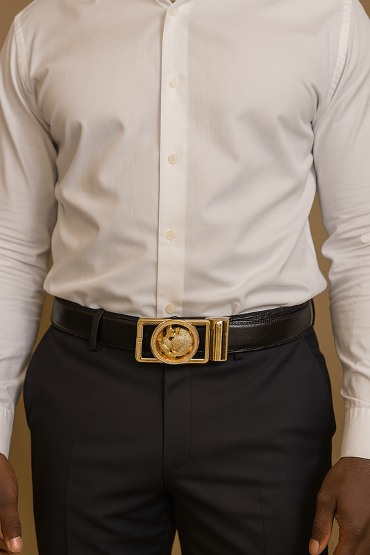 Men's Fashion Diamond Leopard Head Buckle Black Belt