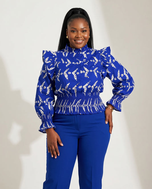 Royal Blue-White Abstract African Print Top and Maxi Skirt Set
