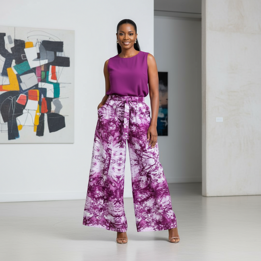 Women’s Purple and White African Print Palazzo Pants