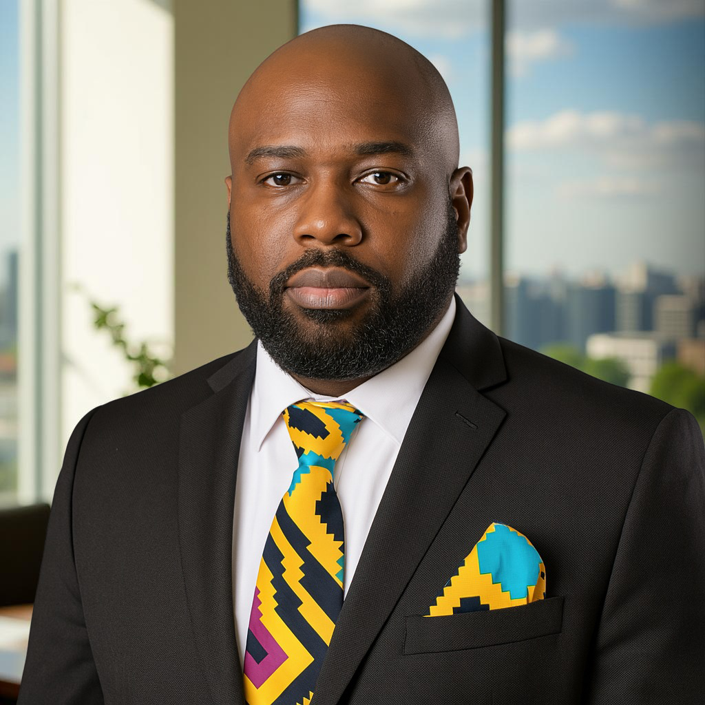 2pc African Kente Black/Gold Multi Print Necktie & Hanky Set