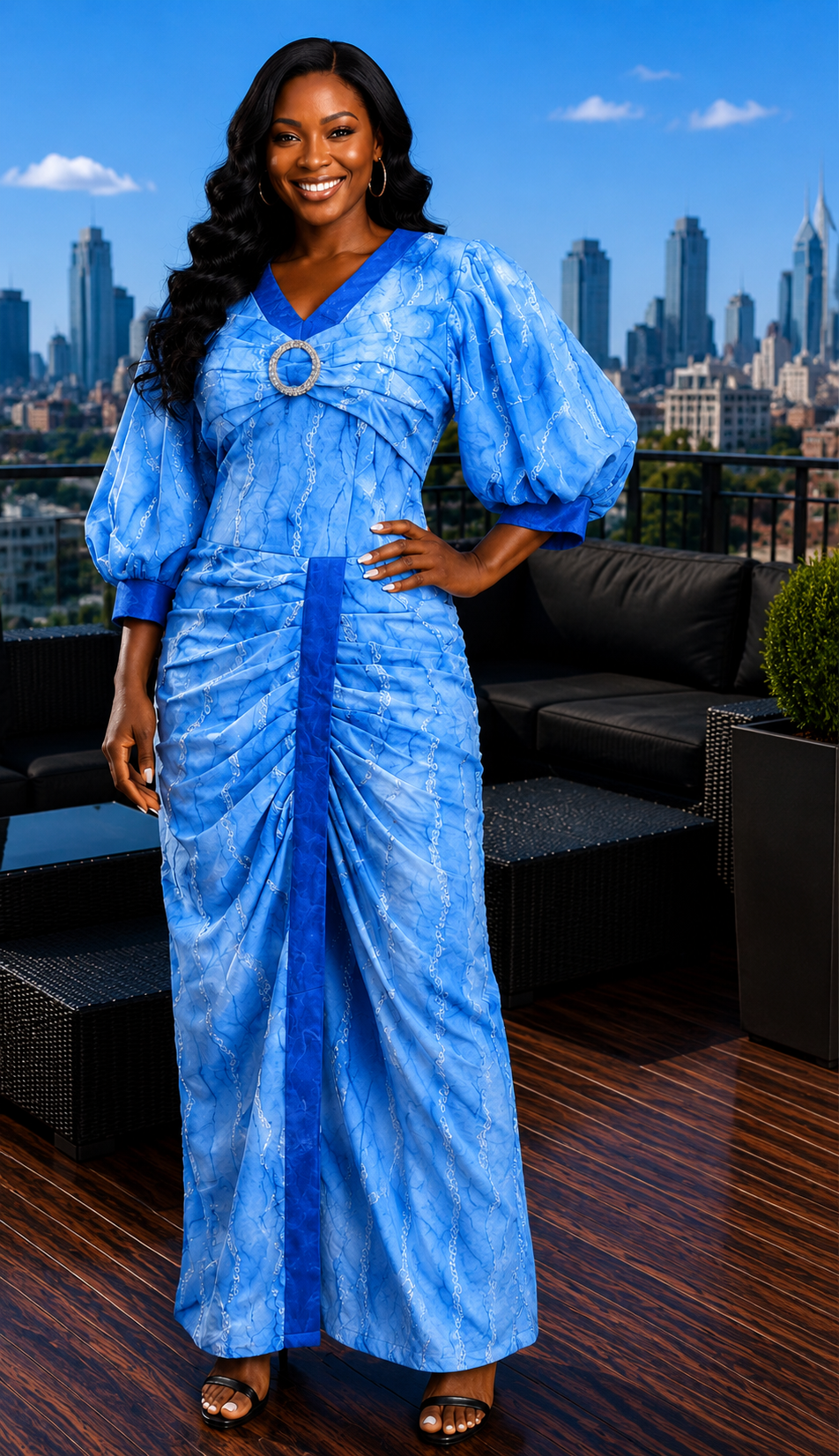 Sky Blue Ankara African Print Dress