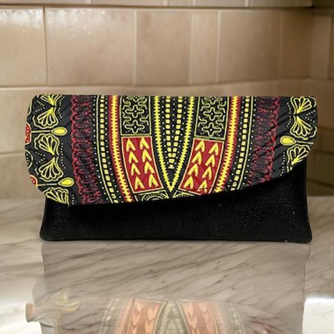African Inspired Black Dashiki Print Woven Small Clutch Purse - MAGOS