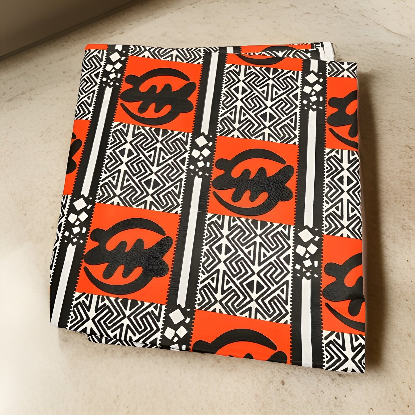 Black/Orange Gye Nyame Print Ankara Wax Print Fabric 6yrds - Premium African Fabric from MAGOS - Just $30! Shop this and more African Fabric now