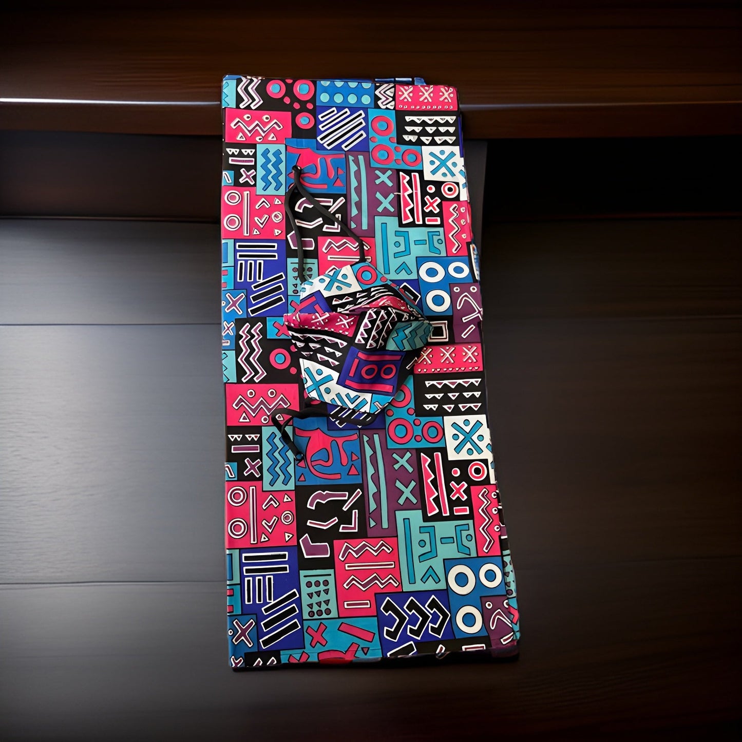 Blue Multi-Mix Print Headwrap with Matching Mask Set - Premium African Accessories from MAGOS - Just $17.50! Shop this and more African Accessories now