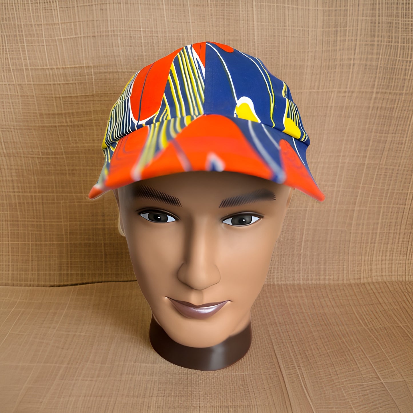 Blue/Yellow African Print Baseball Cap with Matching Mask - Premium African Accessories from MAGOS - Just $18! Shop this and more African Accessories now