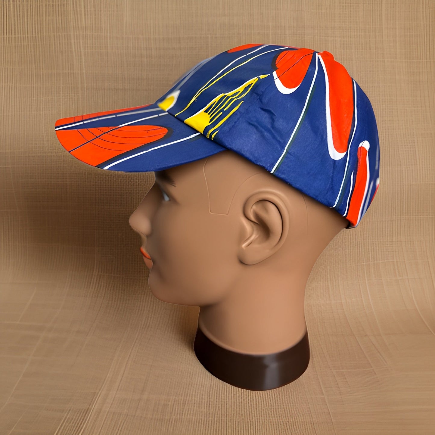 Blue/Yellow African Print Baseball Cap with Matching Mask - Premium African Accessories from MAGOS - Just $18! Shop this and more African Accessories now