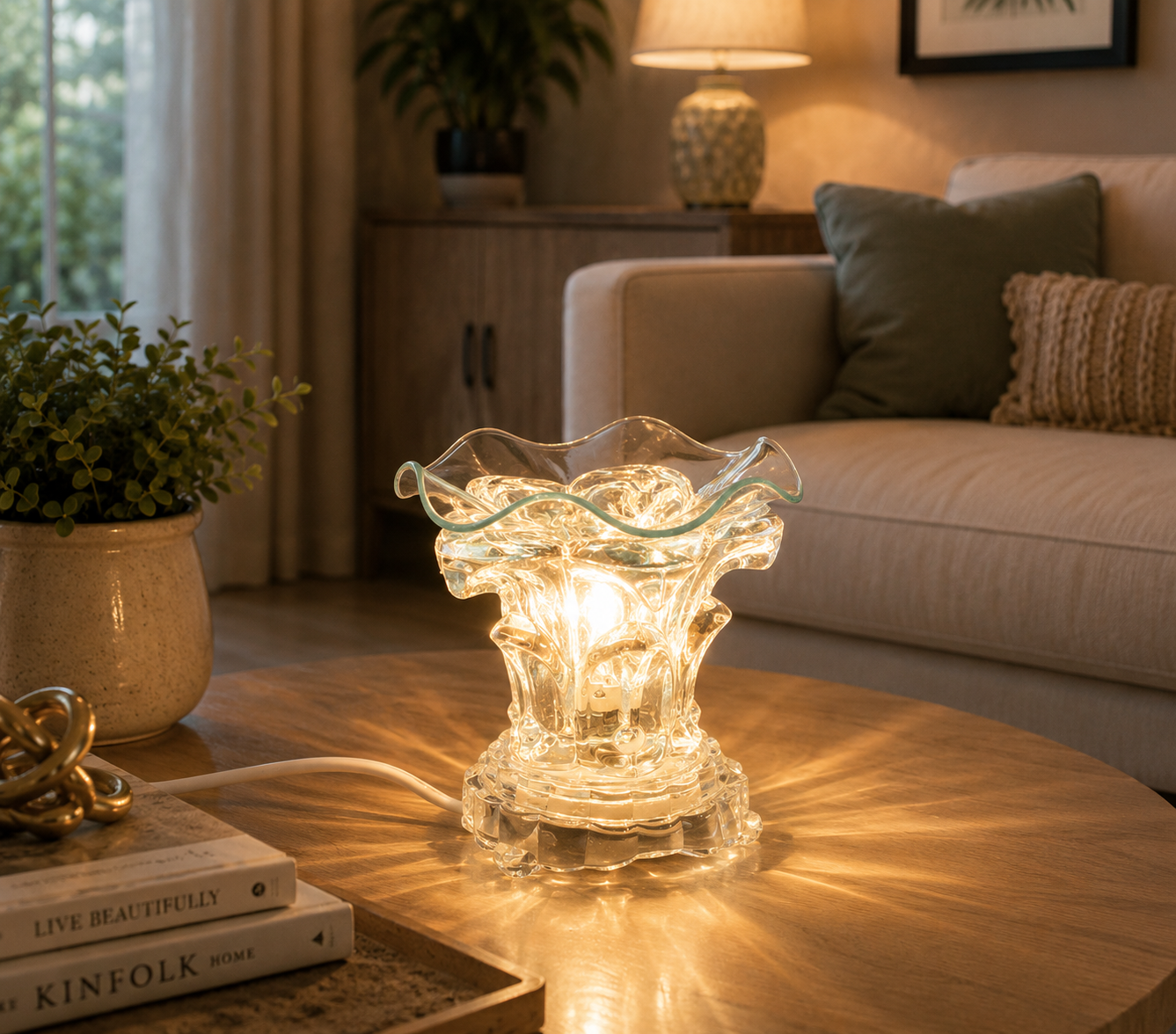Elegant Crystal Glow Oil Burner Lamp
